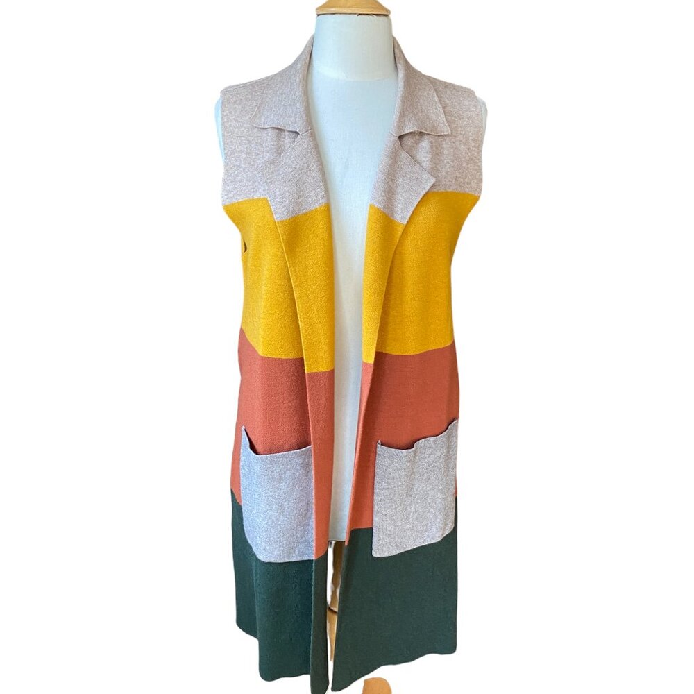 Thml Color Block Longline Knit Open Cardigan Slee… - image 6